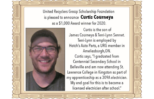 Curtis Courneya, United Recyclers Group Scholarship winner